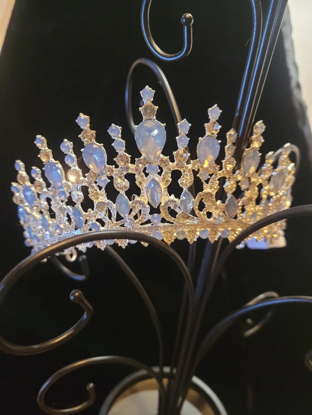 Crystal Tiara Crown with Pale Opal Accents And Rhinestones,